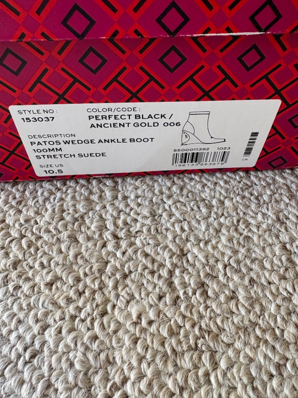 Tory Burch Patos Wedge Boots 10.5 NIB Black Suede Gold Heel Designer Luxury - Picture 12 of 12